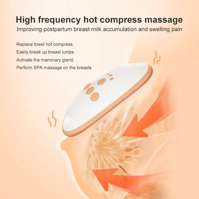 2023 Factory Design Electric Silicone Breast Massager Vibrator Machine Heat Warming Lactation Breast Massager for Breastfeeding