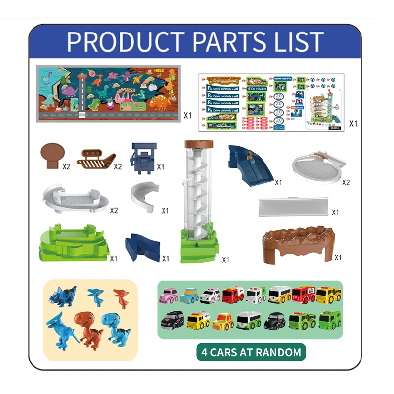 New Products Educational Dinosaur Diy Track Car City Electric Garage Building Track Parking Toy