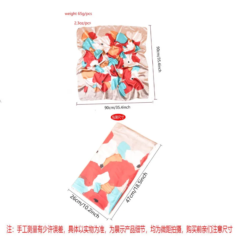 QL 2024 New Female Fashion Square Silk Scarf Graffiti Gauze satin silk square scarf  Digital Printing Logo Wholesale