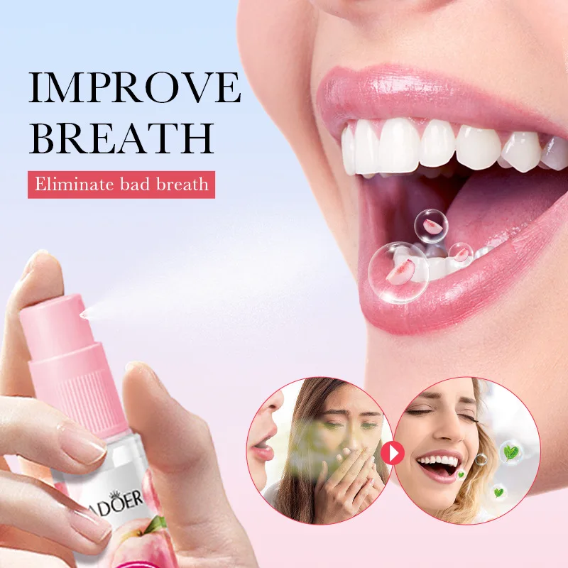 Private Label SADOER Lemon Mint Peach Extract Bacteria Removal Fresh Breath Oral Spray For Bad Breath
