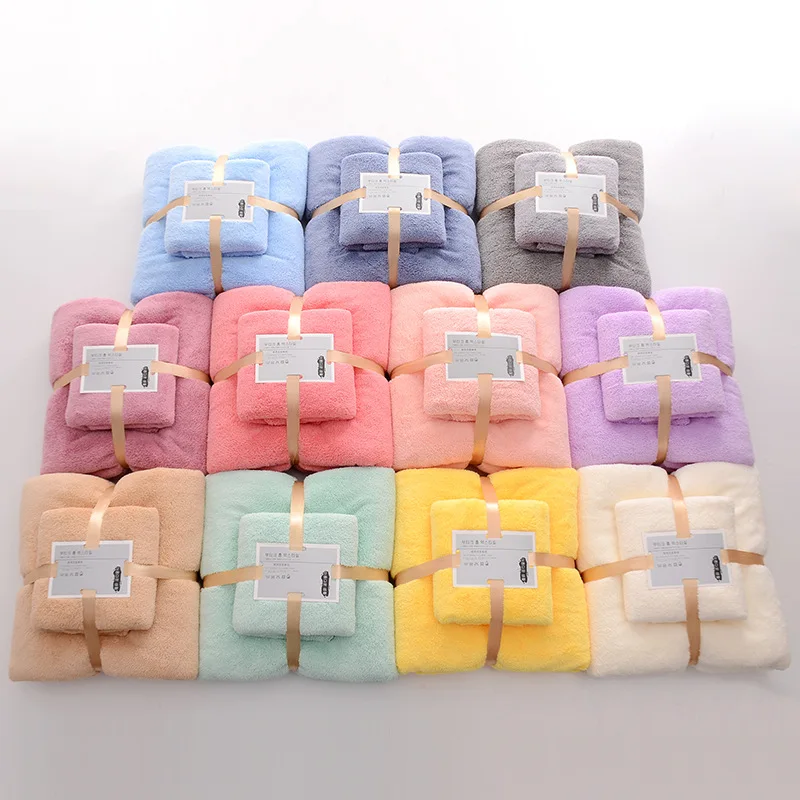High quality bath towel set gift thick coral fleece soft absorbent face towel bath set