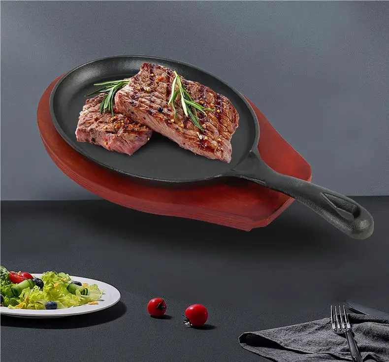 High Quality Pre-Seasoned Oval Shape Shallow Flat Cast Iron Skillet frying non-stick  pan