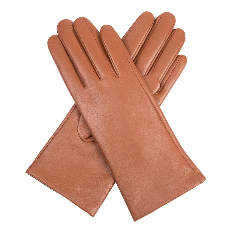 Custom Made High Quality Windproof Wool Lining Sheep Skin Leather Winter Gloves Women