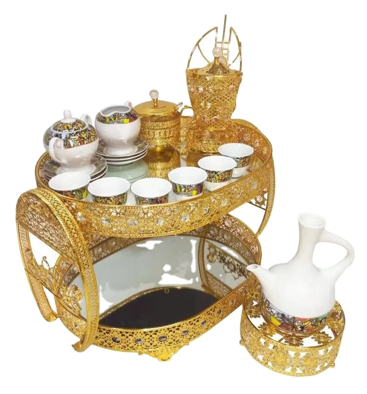 2021 hot sale arabic tray sets with fancy porcelain tea cup and saucer