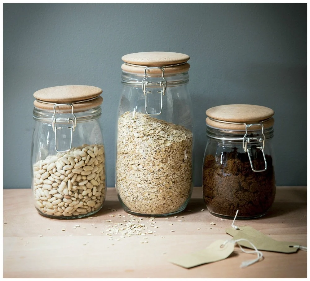 Clear Glass Storage Jar with Natural Wooden Bamboo Lid
