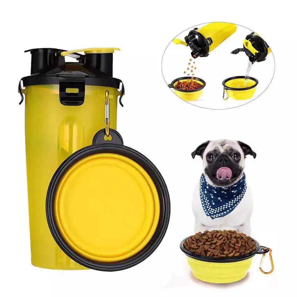 Outdoor 2-In-1 With Silicone Collapsible Travel Pet Bowls Dog Feeder Drinking Bottle With Folding Bowl