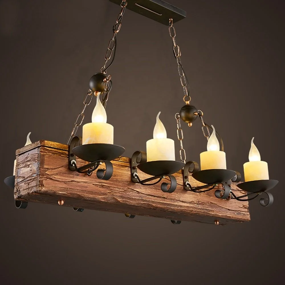 loft Hanging retro Chandelier Rustic Candlestick Pendant wood Antique light Creative Led Vintage boat Metal Wooden home lamp