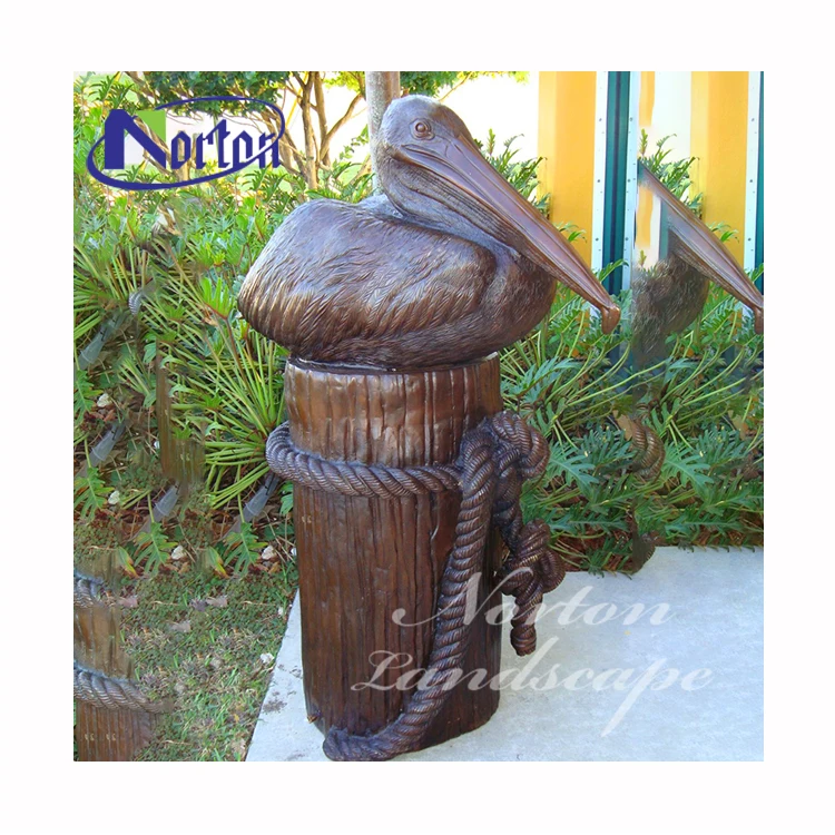 Outdoor Garden Dexorative Life Size Metal Bird On Branch Statue Brass Bronze Pelican Sculpture For Sale