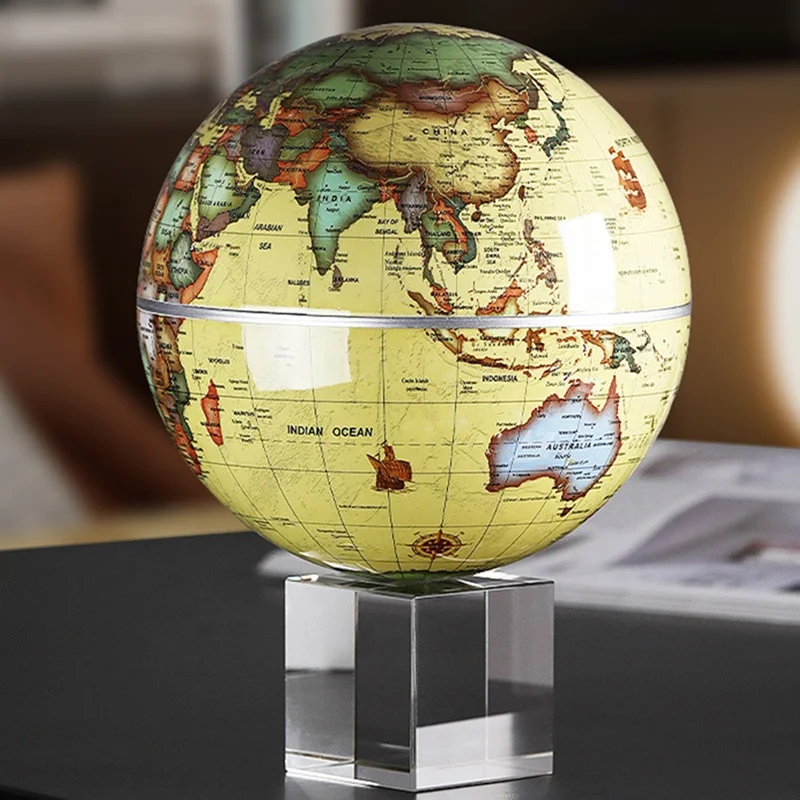 15cm Solar Globe World Map Rotating Globes with Crystal Base Kids Teaching Resources Desktop Decoration Home Office Decor