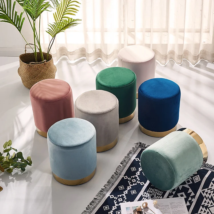 Stool New Sale Dining Round Modern Indoor Home Foot Step Living Room Furniture Metal Chairs Ottoman Velvet Luxury Gold Stools