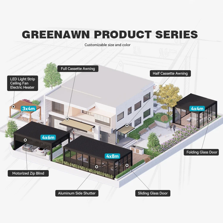 IP 67 Motorised Aluminium Garden Pergola Bioclimatic Pergolas Waterproof Louver Roof System Outdoor Gazebo Aluminium Pergola