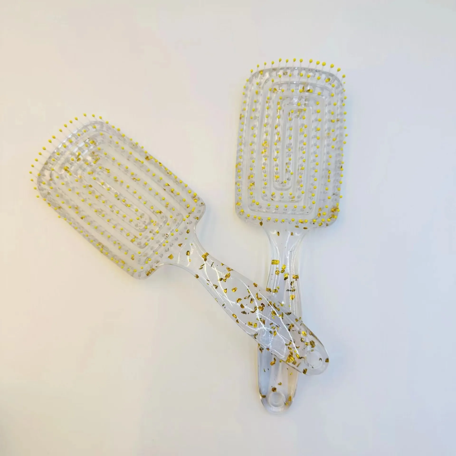 Personalized Minimalist Hairdressing Comb Transparent Hot Comb Glittering Powder Hollow Rib Elastic Nylon Metal Bristle Custom