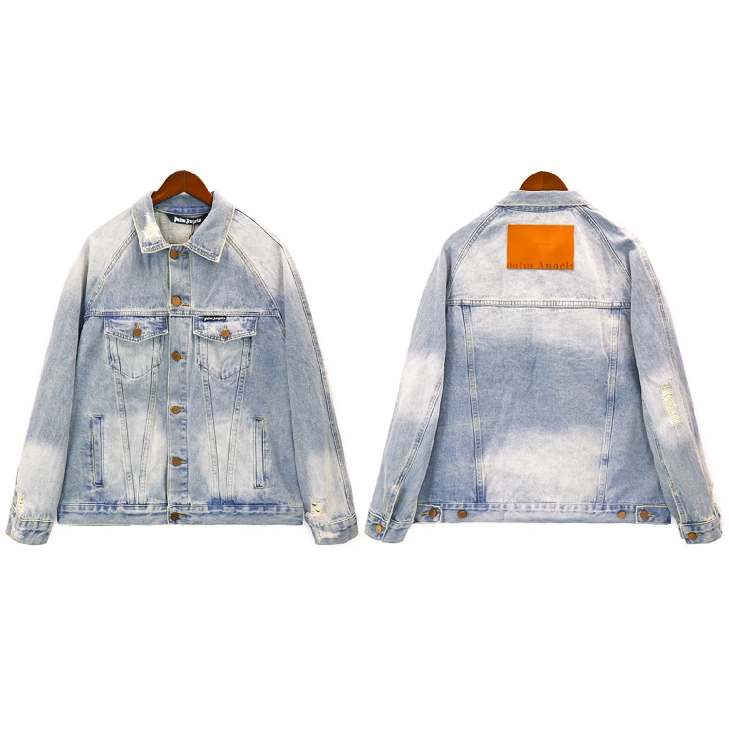 European American Vintage Fashion Brand Distressed Washed Denim Jacket for Men Women Palm Angles Micro Standard Same Style Coat