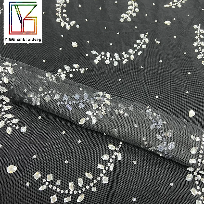 Wholesale White heavy Crystal rhinestone Lace Bridal Wedding Lace Dress Fabric Crystal lace fabric
