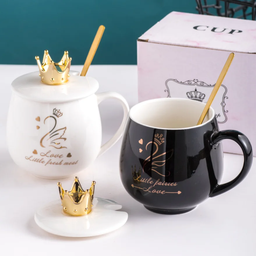 Nordic style crown ceramic breakfast milk coffee big belly cup for gift