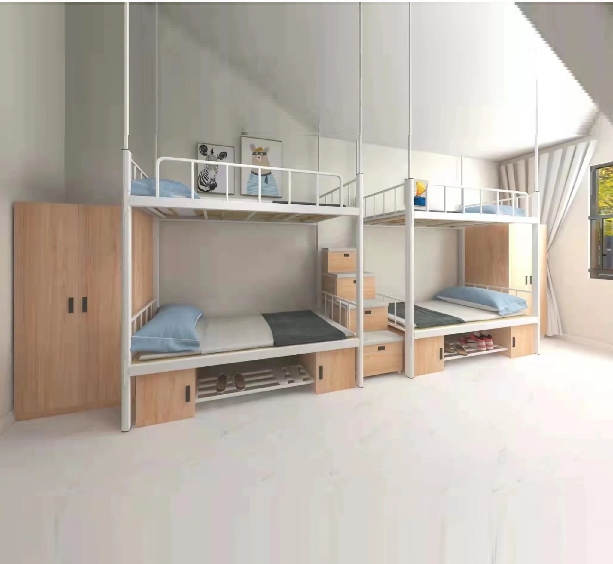 Classical Custom Size Metal Steel Hostel Loft Bunk Bed Dorm For School Adult