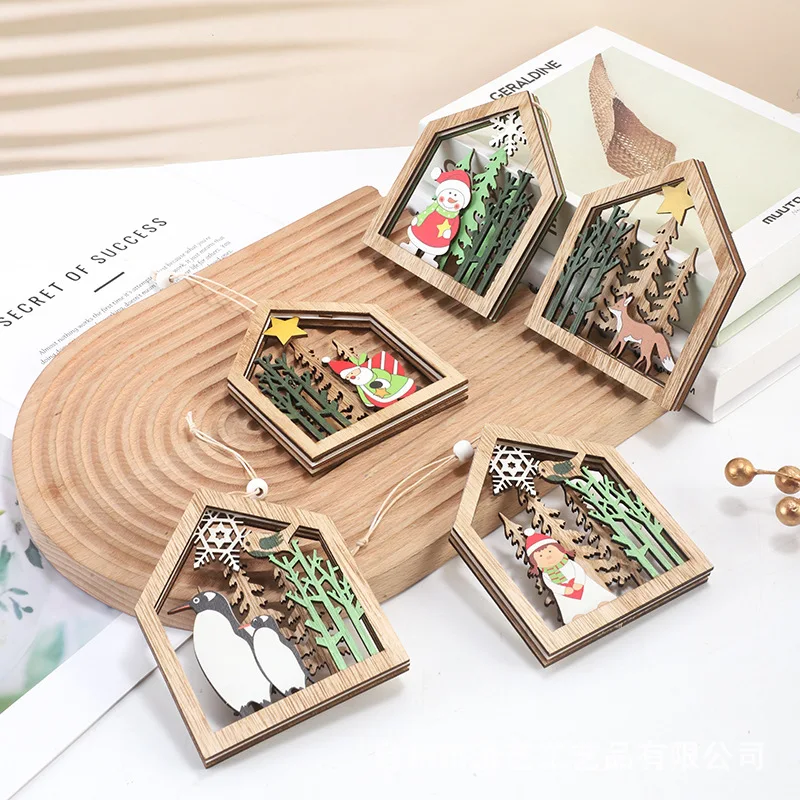 2025 New Christmas decorations Wood crafts DIY Cross border home holiday Christmas pendants pendants