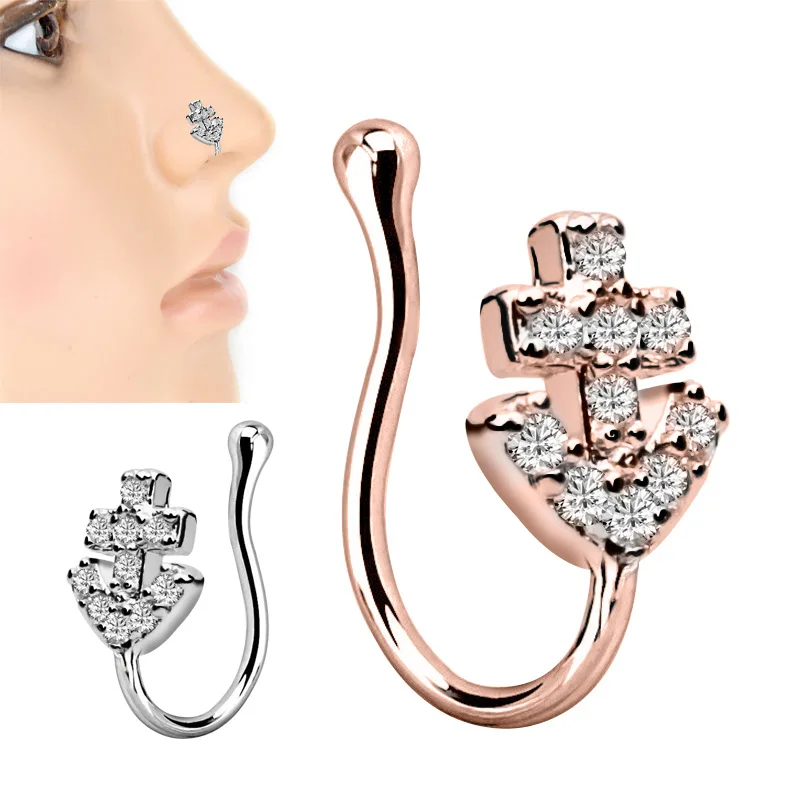 
Nose Piercing U Shape Zirconia CZ Gemstone Rose Gold Silver Minimal nose rings nose piercing for women 