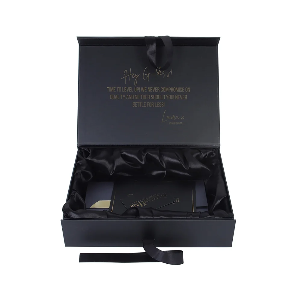 gold foil stamp hard rigid cardboard paper magnetic gift box matte black paper bags magnet box with envelop and business card