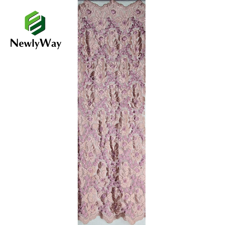 Newlyway Full Width Embroidery Bead Belt Diamond Lace Cross Border Embroidery Gauze  Fabric For Party Dress
