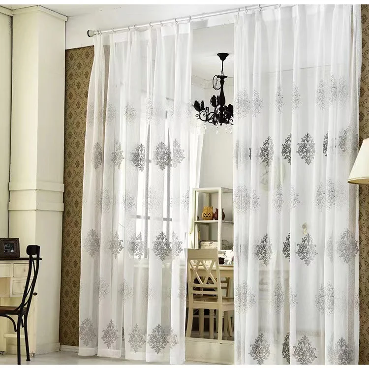 Factory wholesale sheer fabric European style embroidery  curtains for living room bedroom