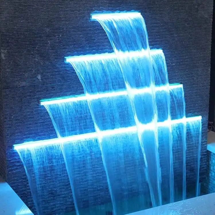 Outdoor decorative wall hanging fountain spillway ac12v led lighting cascade swimming pool accessories waterfall sheer descent