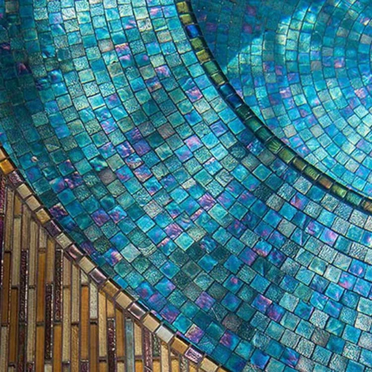  Недорогая плитка для бассейна синяя стеклянная мозаика от