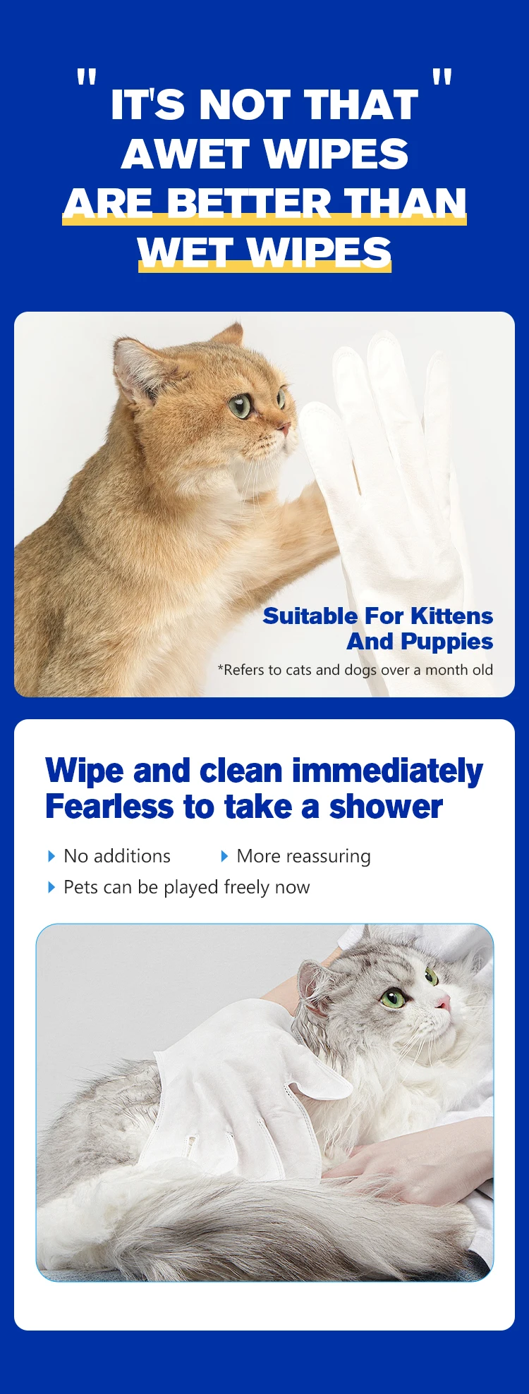 Best Selling Customizable Wet Cleaning Wipes for Dogs Antibacterial Pet Grooming Gloves from Factory