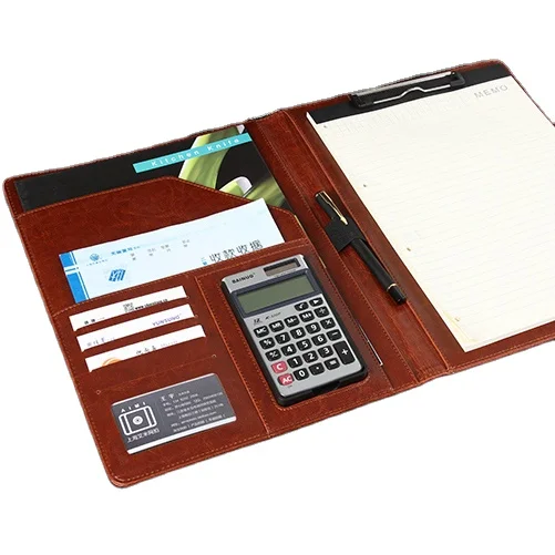 PU leather portfolio with zipper closed Promotional gifts New fashion Luxury Presentation Ring binder notebook Clip file