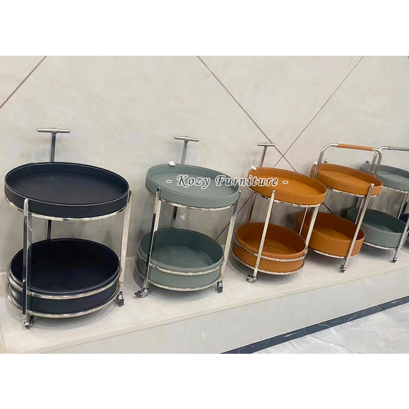 Light Luxury Stainless Steel Frame Leather PU Top Small Size Coffee Table