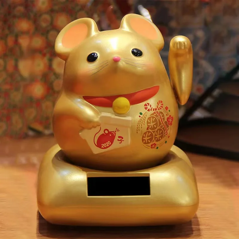 Solar car decoration Zodiac rat Automatic wave lucky ornament enrolls cute girl doll manufacturers direct sales
