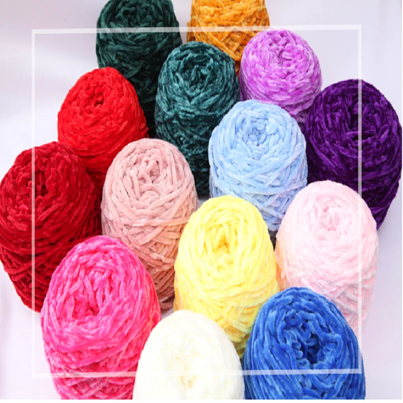 RongMeiXuan 100g Velvet Chenille Polyester Yarn Woven DIY Bright Line Knitting Crochet Chenille Yarn