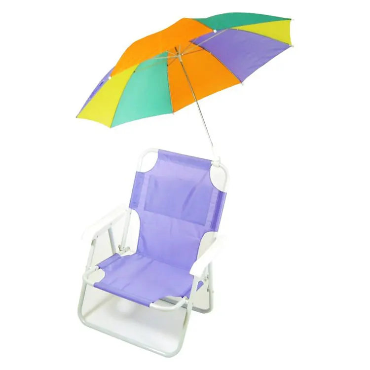 
pvc baby low aluminum fabric canvas backrest small umbrella portable lounger children canopy sun shade folding kids beach chair 