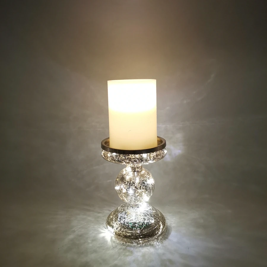 led battery powered Christmas table decoration lamp string lights up glass candlesticks and flameless candles