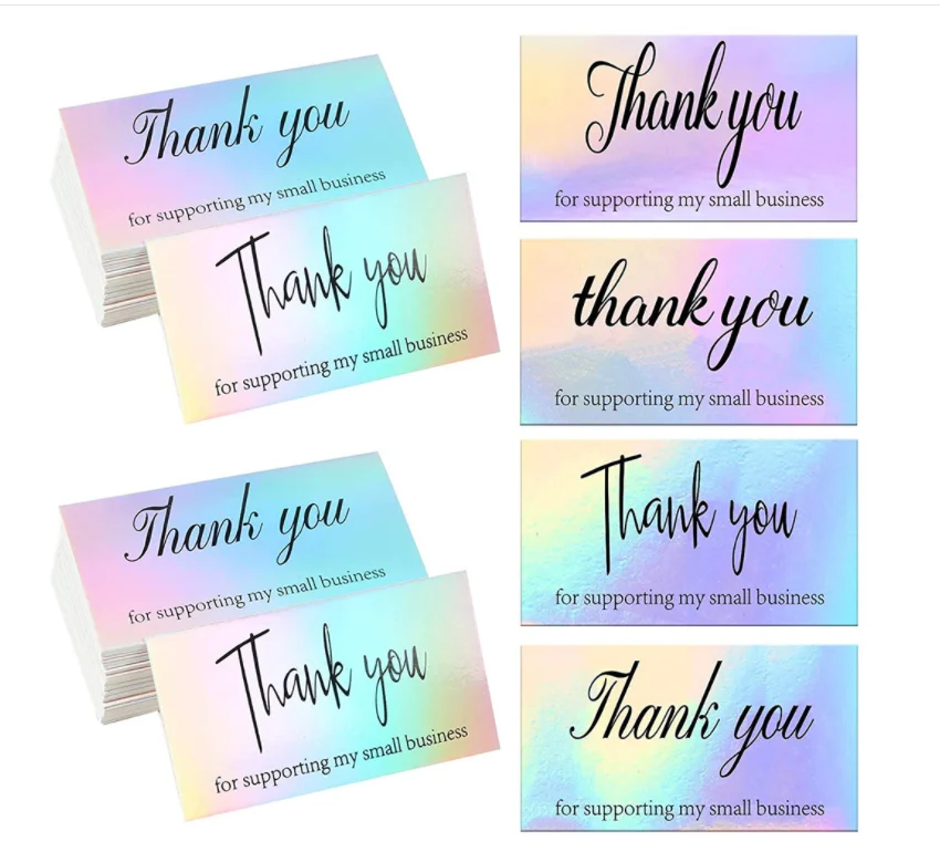 Customized Holographic Gold Foil Design Business Card Thank You Note Card