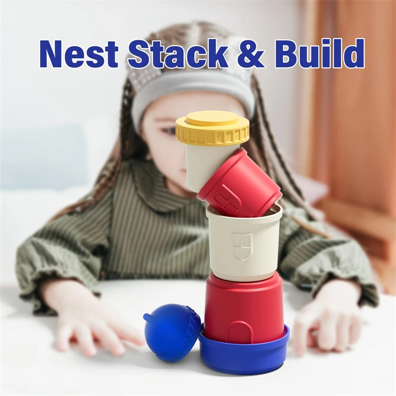Beacon Shape Food Grade Stacking Cups Set Babi Toy Toy Puzzle Stacker Building Blocks Silicone Baby Stacking Toy