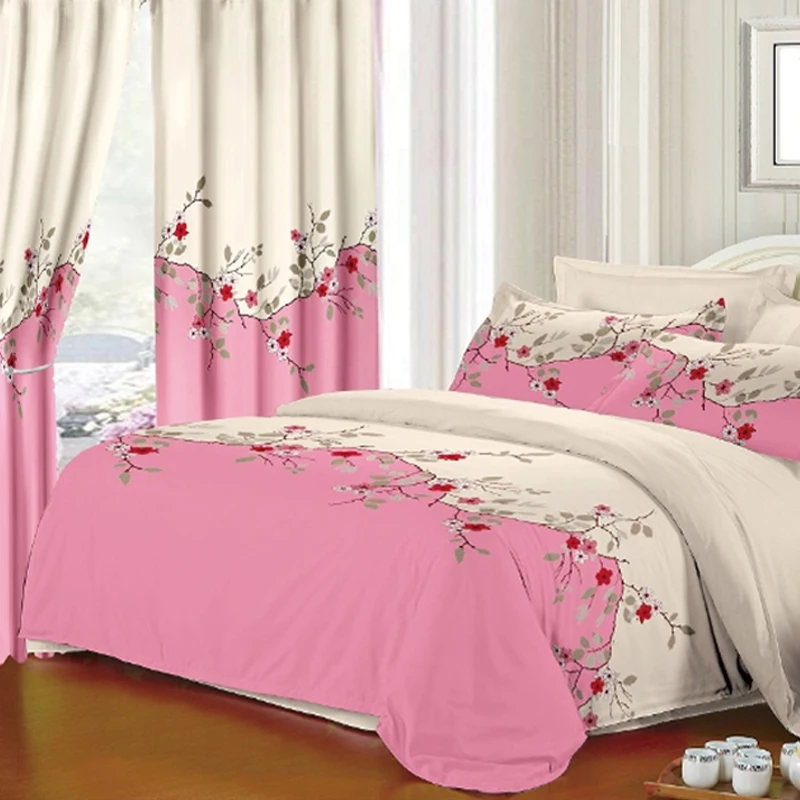 ENOJU Ready Made Kirtasiye Matching Bedsheets and Curtains Bed Sheet Set with Curtains for house Room