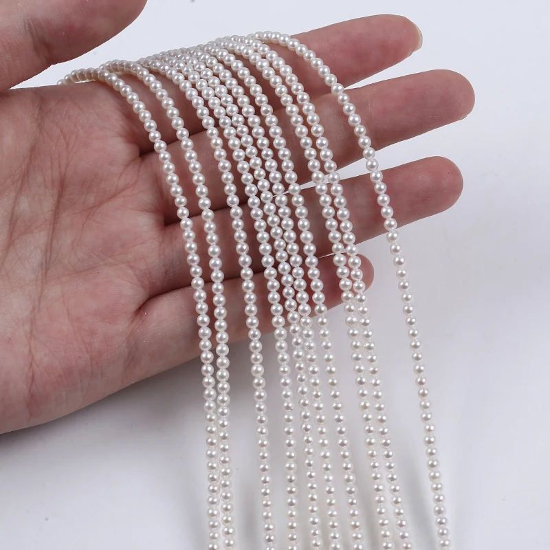 Natural Fashion 2.5-3mm A/AA/AAA Quality Round White Real Freshwater Pearl Strand