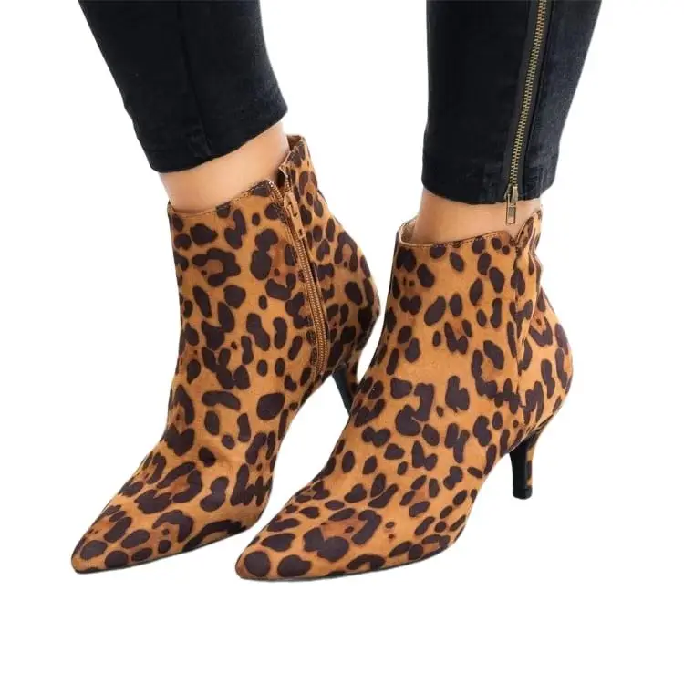912-10 Fashion New Design Leopard Print Ankle Pointed Women High Heel Short boots Shoes