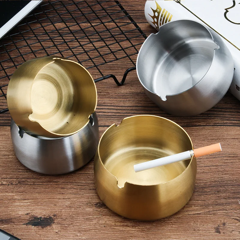 F245 Creative thickened gold stainless steel dining room ashtray living room circular ashtray gift