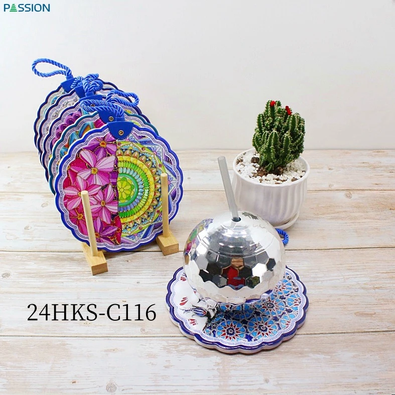 16 CM Lace Buckle Circle Ceramic Custom Trivet with EVA backing  for Wedding and Home Decoration Ceramic Placemat With Rope