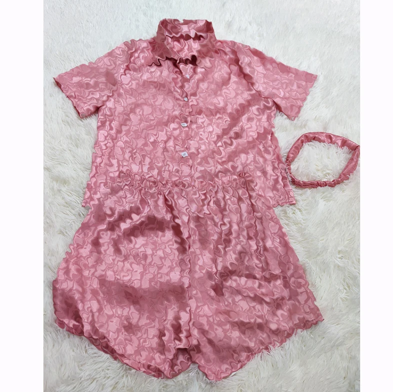 2022 Satin Pj Set  3 Piece Silk Sleepwear Pajama Set Pyjamas Women Sleepwear Pj Sets Designer Pants Pajamas With Headband