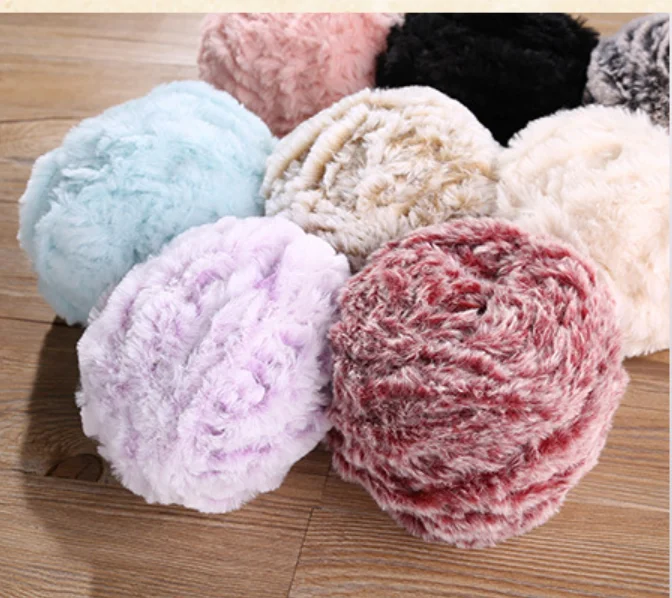 100% Polyester Faux Mink Fur Hand Knitted Yarn Delicate Soft Non-itchness Warm Carpet Yarn For DIY Crocheted Blanket Rug Shawl