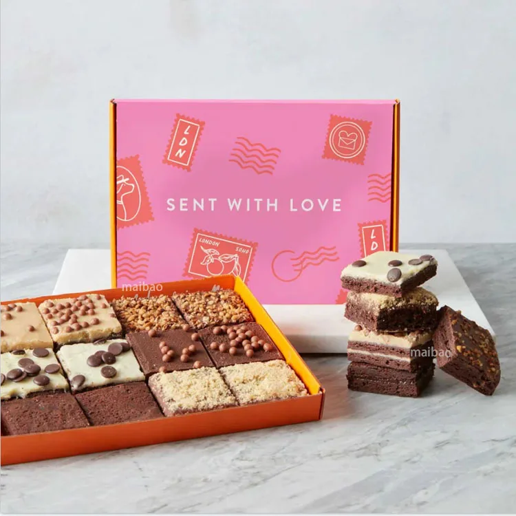 Wholesale Eco Friendly Divider Cake Box Custom Printed Donut Packaging Box Bakery Food Grade Cookie Pastry Chocolate Brownie Box