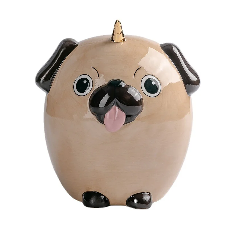 Baby Dog  Piggy Bank Brown Ceramic Coin Bank