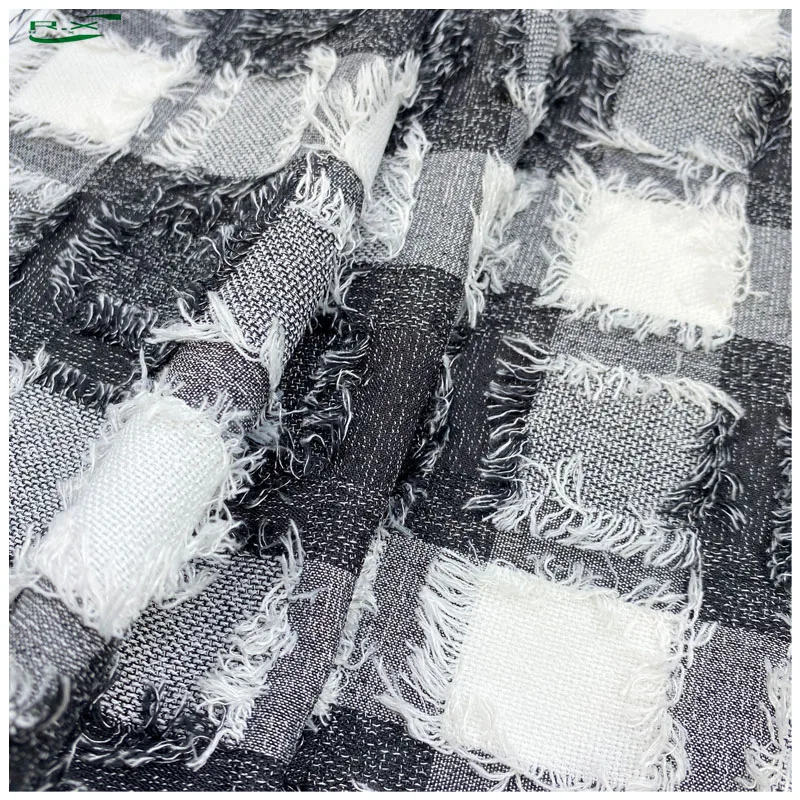 Custom wholesale high quality viscose/polyester tassel fringe crepe rufer jacquard fabric for dress