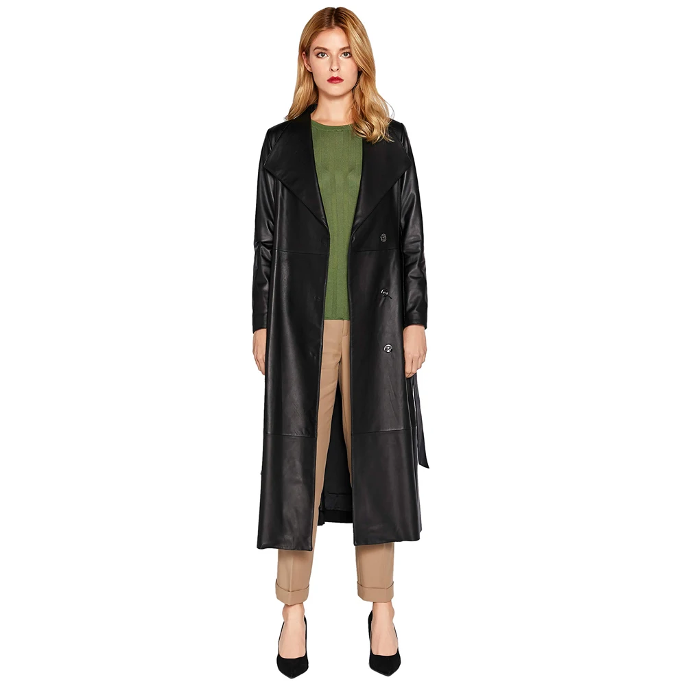 Women Long body Lambskin Black Full Body Trench Leather Coat