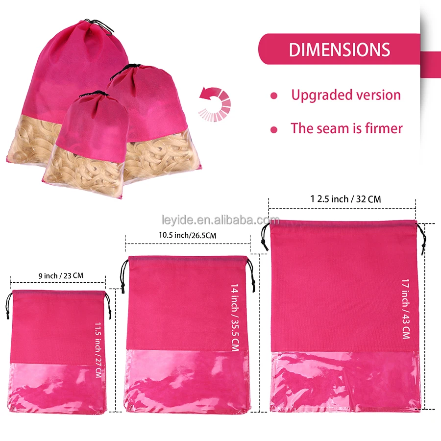 AliLeader Cheap Price Black Pink Color Transparent PVC Wig Storage Bag Non Woven Drawstring For Hair