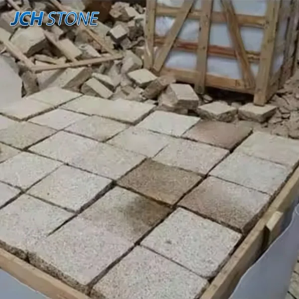 G682 yellow rust granite cubes cobblestone paving stone