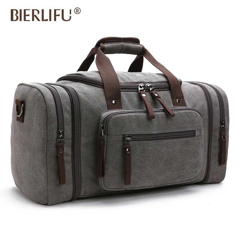Large capacity cotton canvas carrying luggage bag weekender sport travel bags men overnight duffle bag